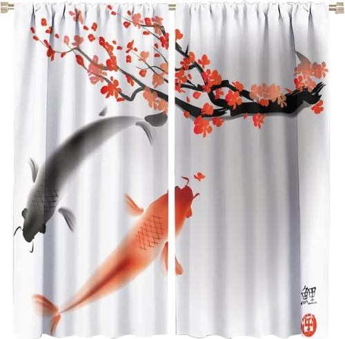 Vista 59 de Cortinas de cerezo, paisaje japonés, árbol de cerezo natural, primavera, dormitorio, sala de estar, ventana, 2 juegos de paneles, 42 x 45 pulgadas