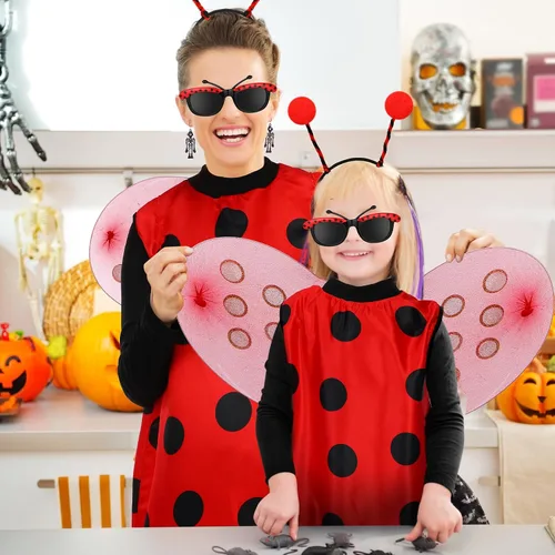 Vista 5 de Janmercy Kit de disfraz de alas de mariquita para mujeres, niños, Halloween, mariquita, niñas, adultos, accesorios de cosplay para fiesta