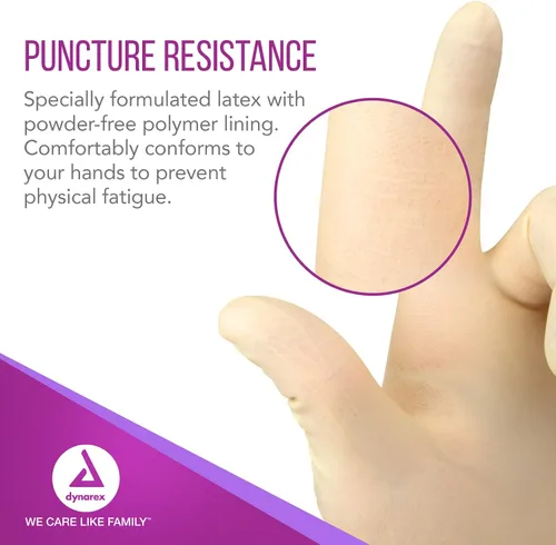 Vista 3 de Dynarex Guantes quirúrgicos de látex desechables estériles, sin polvo, empaquetados estérilmente en pares, uso médico y sanitario profesional