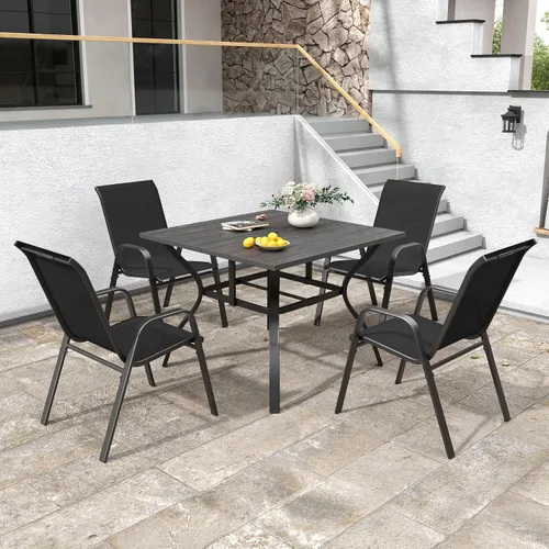 Vista 3 de Sillas de patio, sillas de comedor apilables para todo tipo de clima, tela de textileno y marco de metal, juego de sillas para exteriores para patio