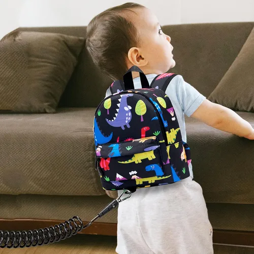Vista 6 de Accmor Arnés de mochila de dinosaurio para bebés con correa para niños pequeños con eslabón de muñeca antipérdida, bonita bolsa de guardería