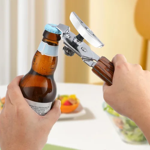Vista 5 de BESTonZON Abrelatas manual con mango de secoya y herramienta de tapa para barra de cocina y uso doméstico, agarre cómodo, fácil giro 7.87 x 2.16 x