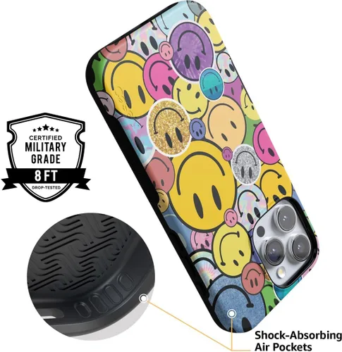 Vista 3 de Casely - Funda protectora para iPhone 16 Pro, diseño All Smiles, sticker de cara sonriente, colección Bold, compatible con MagSafe