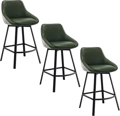 Vista 19 de Flouki Taburetes de bar con altura de mostrador, juego de 3 taburetes de bar giratorios negros para isla de cocina, taburetes de mostrador modernos
