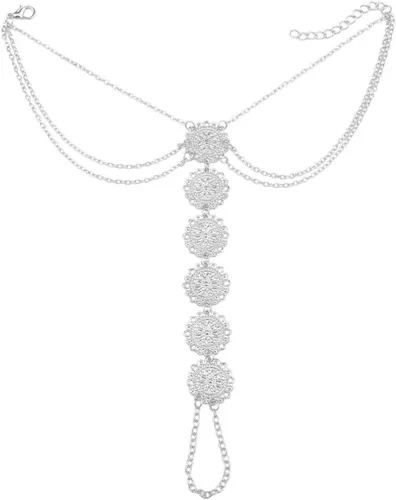 Vista 2 de Cadena de cuerpo de moneda bohemia, collar de espalda sexy, accesorios para el cuerpo de la playa, arnés en capas, cadena de bikini