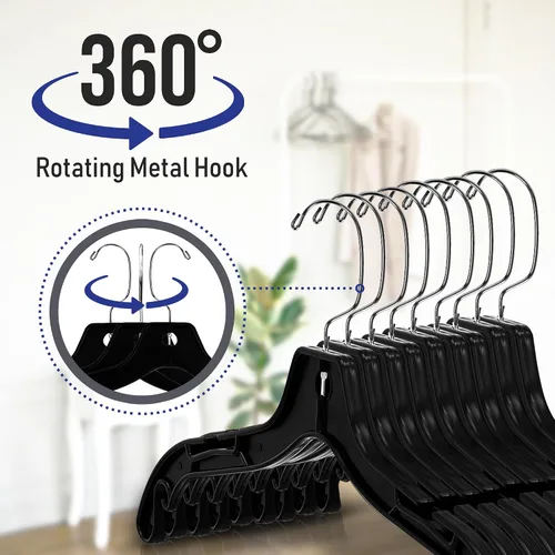 Vista 2 de Victory Display - Perchas de plástico negro resistentes para ropa, perchas delgadas que ahorran espacio con ganchos giratorios, colgador de plástico