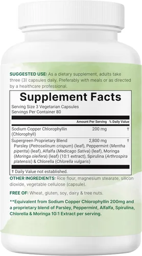 Vista 6 de Micro Ingredients Complejo de Súper Verdes con Clorofila 240 Cápsulas Vegetales con Perejil, Moringa, Espirulina, Clorela y Más Sin Gluten, Sin
