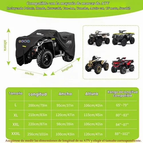 Vista 6 de Cubierta 600D ATV Impermeable de Alta Resistencia, Portátil, para 4 Ruedas, Impermeable al Aire Libre, Cubierta Quad para Todo Tipo de Clima