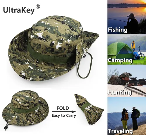 Vista 2 de Sombrero de ala ancha para exteriores, sombrero de protección solar, estilo clásico del ejército de combate de los Estados Unidos, gorra de sol