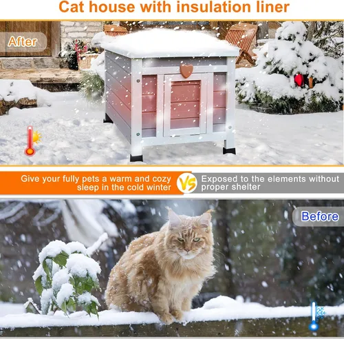 Vista 2 de Casa para gatos resistente a la intemperie para gatos al aire libre en invierno, refugio para gatos al aire libre 100% aislado en todo el perímetro