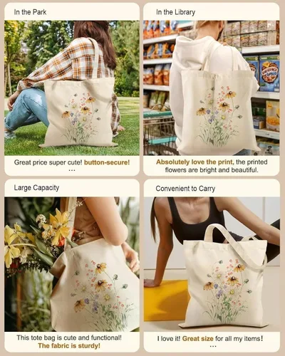 Vista 6 de Bolsa de lona con asas con cremallera para mujer, dama de honor, cumpleaños, boda, madre, señoras, bolsas de regalo para compras