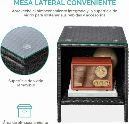Vista 3 de Best Choice Products Juego de 3 piezas de mimbre para conversación al aire libre, muebles de patio que ahorran espacio para jardín con mesa