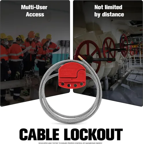 Vista 3 de Bloqueo de cable de etiquetado de bloqueo Cerraduras Loto ajustables de 0.24 '' × 71 '' Cable de acero recubierto de PVC para válvulas y paneles