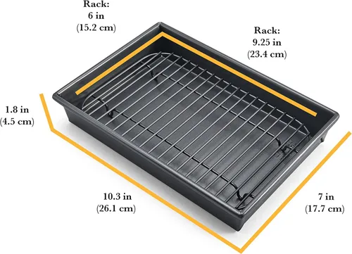 Vista 3 de Chicago Metallic Juego de Bandeja para Asar Pequeña con Rejilla, Bandeja Antiadherente para Hornear en Horno Tostador de 10x7 pulgadas, Perfecto