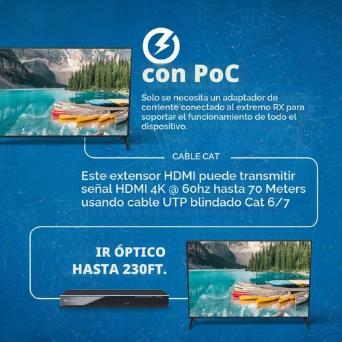 Vista 4 de OREI Extensor HDMI 4K a través de Ethernet, Extensor Balun a través de Cat6/Cat7 con extractor de audio óptico IR hasta 70 metros - Salida en bucle