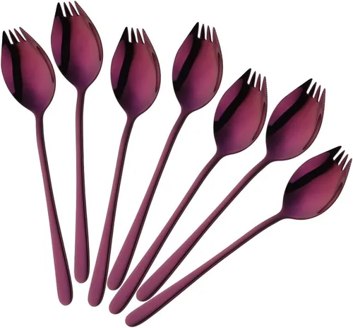 Vista 12 de Buyer Star Sporks - Juego de 6 tenedores de acero inoxidable 18/8 para uso diario en el hogar, 7.6 pulgadas, 1.6 onzas, cuchara para helado