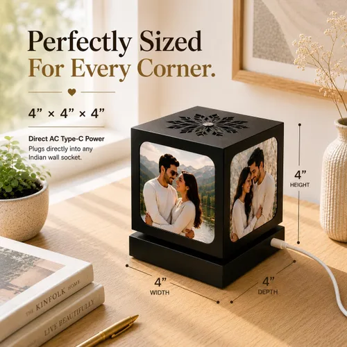 Vista 7 de ZOCI VOCI Marco de fotos LED giratorio personalizado con 4 fotos, regalos de boda personalizados para parejas 2024 (negro mediano)