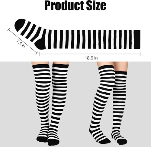 Vista 6 de GODORIO Calcetines a rayas de Halloween, medias altas hasta el muslo por encima de la rodilla, medias para mujeres y hombres para fiesta de cosplay