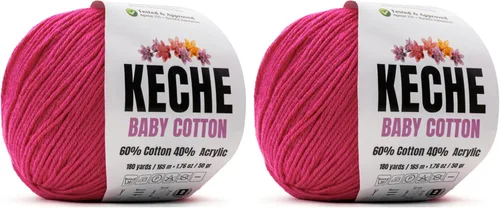 Vista 128 de Keche Hilo de Algodón, 60% Algodón 40% Hilo Acrílico, Hilo de Algodón Suave para Crochet y Tejer, Hilo Amigurumi 1 Madeja/Bola 1.76 Oz (50g) / 180
