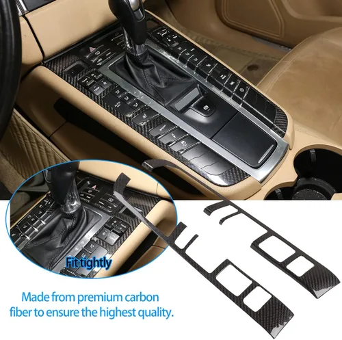 Vista 2 de 100% fibra de carbono real Car Styling Center Console Panel de cambio de marchas, decoración lateral, marco adhesivo para Porsche Macan 2014-2020