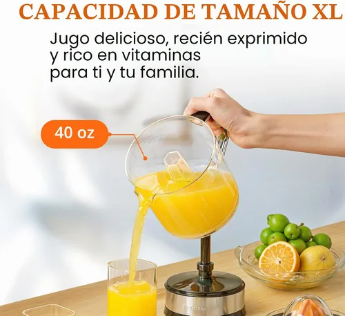 Vista 2 de Elite Gourmet Exprimidor de cítricos ETS047, 2 conos, 1.2L, negro/acero