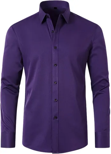 Vista 8 de Camisas grandes y altas para hombre, manga larga, cuello sólido, camisas de vestir, para fiesta de graduación, con botones, ropa al aire libre