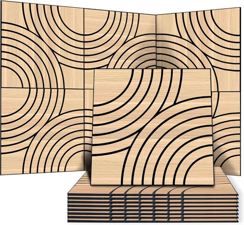 Vista 10 de WoveN SounD Paneles de pared acústicos, teca, paquete de 8, 23.6 x 23.6 pulgadas