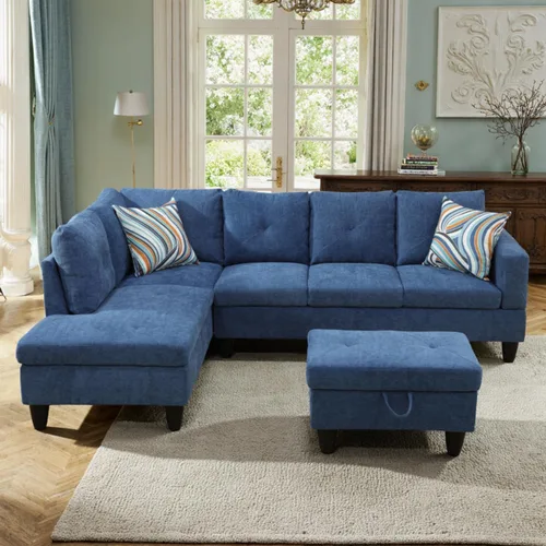 Vista 4 de Sofá Seccional Modular en Forma de L, Sofás Modernos con Otomana de Almacenamiento y Chaise Móvil, Sofá Convertible de 5 Asientos para Dormitorio