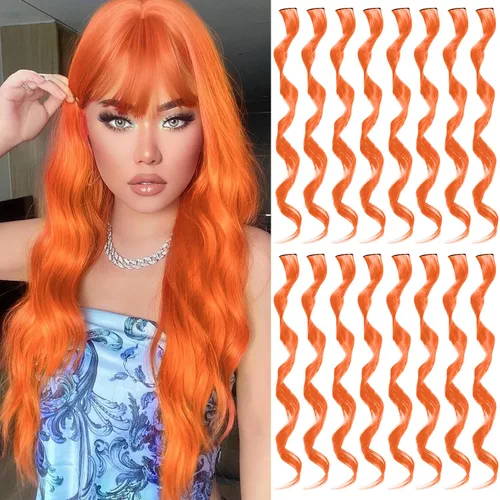 Vista 9 de 16 extensiones de cabello sintético rizado y ondulado con clip, para niñas y mujeres, coloridos resaltados para fiestas, cosplay, festival, regalo