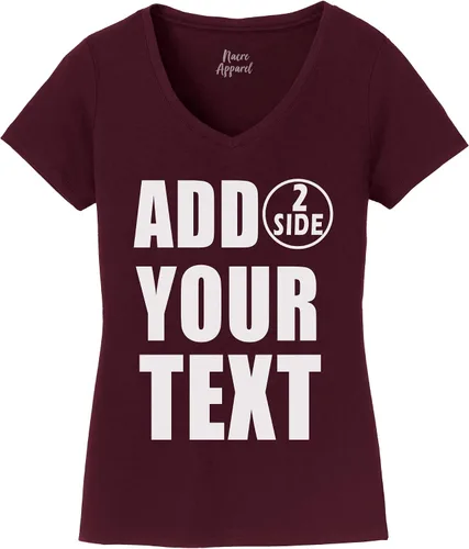 Vista 3 de Camisetas personalizadas para mujer, añade tu texto en la parte delantera y trasera, camisa personalizada con cuello en V
