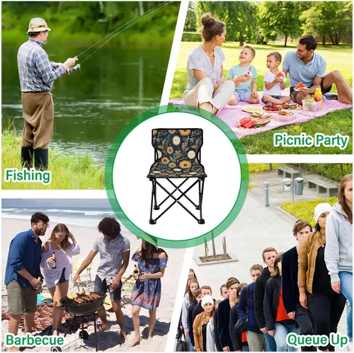 Vista 7 de Sillas de camping plegables para exteriores, diseño de mandala bohemio, para adultos, silla de camping portátil, silla de césped ligera 202a5039
