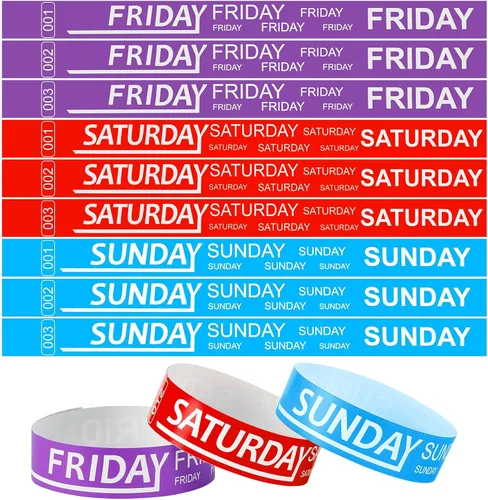 Vista 8 de Henoyso 1800 pulseras de papel para eventos, pulseras de papel numeradas impermeables para eventos, Día de la semana, pulseras de papel