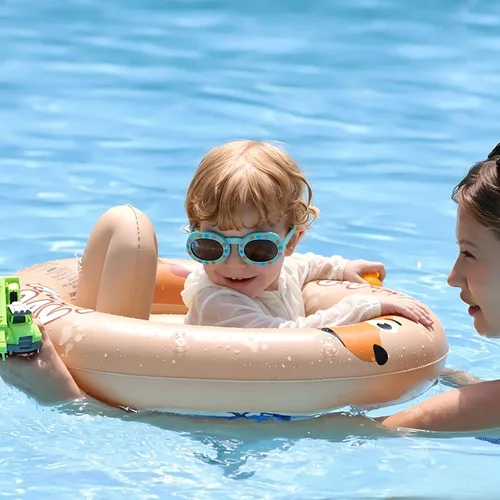 Vista 5 de Flotador inflable de natación para bebé con asiento seguro y toldo para niños de 6 a 36 meses beige dog