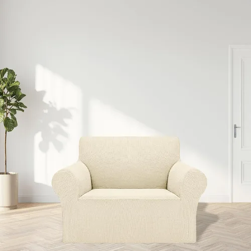 Vista 3 de Cupuamon Funda elástica para sofá de 1 plaza, funda protectora de muebles con parte inferior elástica de tela jacquard a cuadros pequeños para Beige