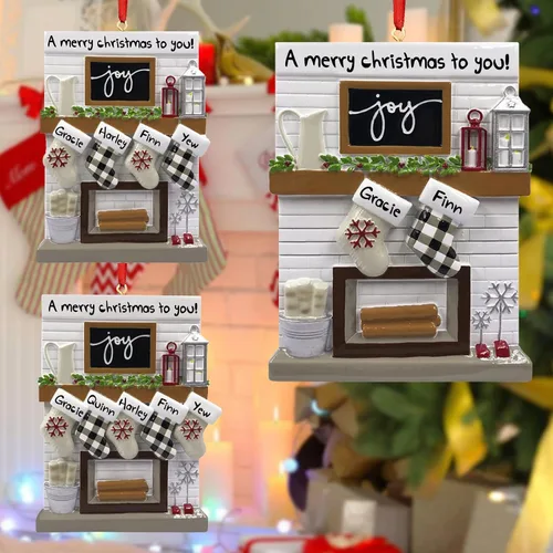Vista 7 de Adornos de Navidad personalizados 2025, repisa de chimenea, familia de 2/3/4/5/6 nombres de miembros de la familia Joy para decoraciones de árbol
