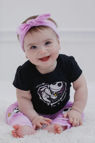 Vista 4 de Disney Nightmare Before Christmas Zero Sally Jack Skellington - Conjunto de traje de 3 piezas para bebé niña con pantalones y diadema