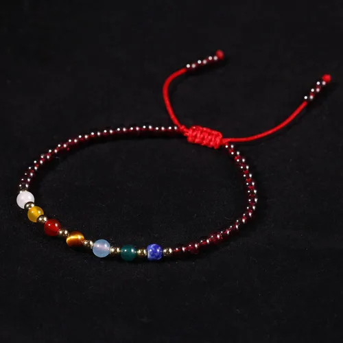 Vista 9 de Jewever Pulseras de 7 chakras para mujer, piedra real, cuerda de la suerte, pulsera de cuentas de cristal, cristales y piedras curativas, joyería