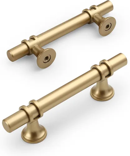 Vista 32 de Amerdeco ZH0050 - Paquete de 10 pomos de bronce champán para gabinetes, barra en T de 2 pulgadas, manijas de gabinete de cocina, manijas