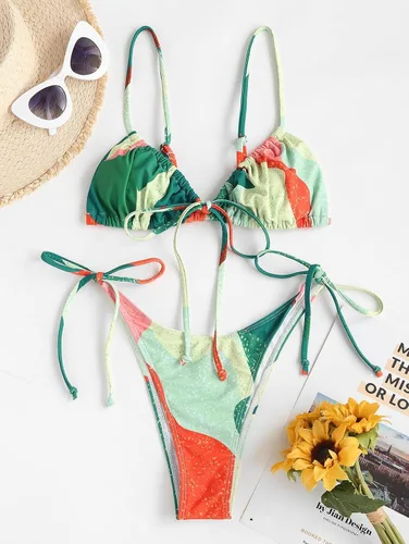Vista 4 de ZAFUL Conjunto de bikini de corte alto para mujer, traje de baño sexy