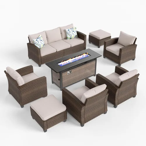 Vista 28 de HERA'S HOUSE - Juego de muebles para patio con mesa para fogata, muebles de mimbre para exteriores, sofá de conversación con asientos profundos