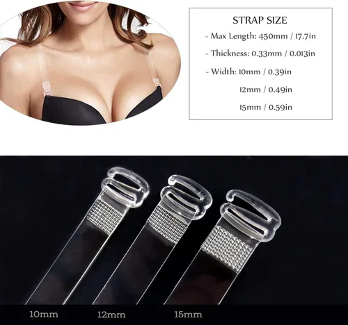 Vista 4 de Correa invisible transparente para brasier antideslizante, ajustable, suave, 2 pares de correas de hombro transparentes