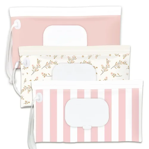 Vista 11 de Soporte para toallitas para bebés, dispensador de toallitas, paquete de 3 recipientes portátiles recargables para toallitas de viaje, funda