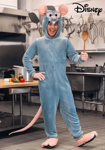 Vista 2 de Disfraz de Halloween Remy Ratatouille de Disney Pixar para adultos, overol con capucha con guantes y fundas para zapatos para hombres y mujeres