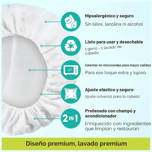 Vista 5 de Nurture - Gorro de champú sin enjuague sin agua Gorros de ducha para lavar y acondicionar el cabello en microondas Baño sin agua Desechable e