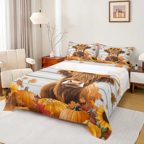 Vista 16 de Erosebridal Lindo juego de sábanas de pavo tamaño individual para niños y niñas, juego de sábanas de cosecha de Acción de Gracias, decoración