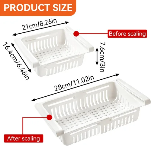 Vista 3 de Cyrank Organizador de cajones para refrigerador, cajón ajustable para refrigerador, caja de almacenamiento retráctil para refrigerador, estante
