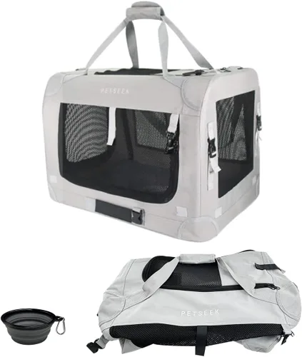 Vista 7 de Transportín para gatos extra grande de Petseek con lados blandos, portátil, para perros pequeños, para 2 gatos, 61 cm x 41.9 cm x 40.6 cm, diseño