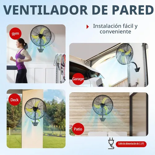 Vista 8 de ROVSUN Ventilador silencioso de pared de 20 pulgadas con motor BLDC, panel táctil con cable y control remoto, ventilador de pared industrial de alta