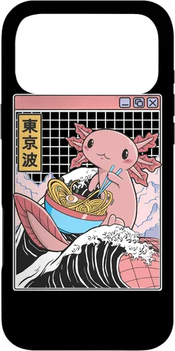 Vista 22 de Axolotl Eating Ramen Kanagawa Wave Kawaii Anime Vaporwave Case for iPhone 17