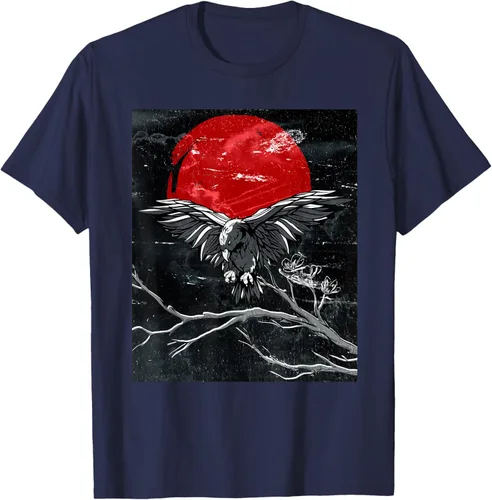 Vista 47 de Red Moon Raven - Camiseta japonesa de cuervo negro, Negro, S